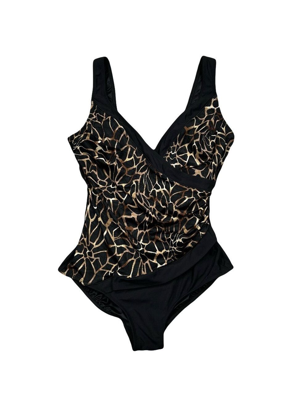 Longitude Leopard Print Black Brown One Piece Swimsuit Size 20W